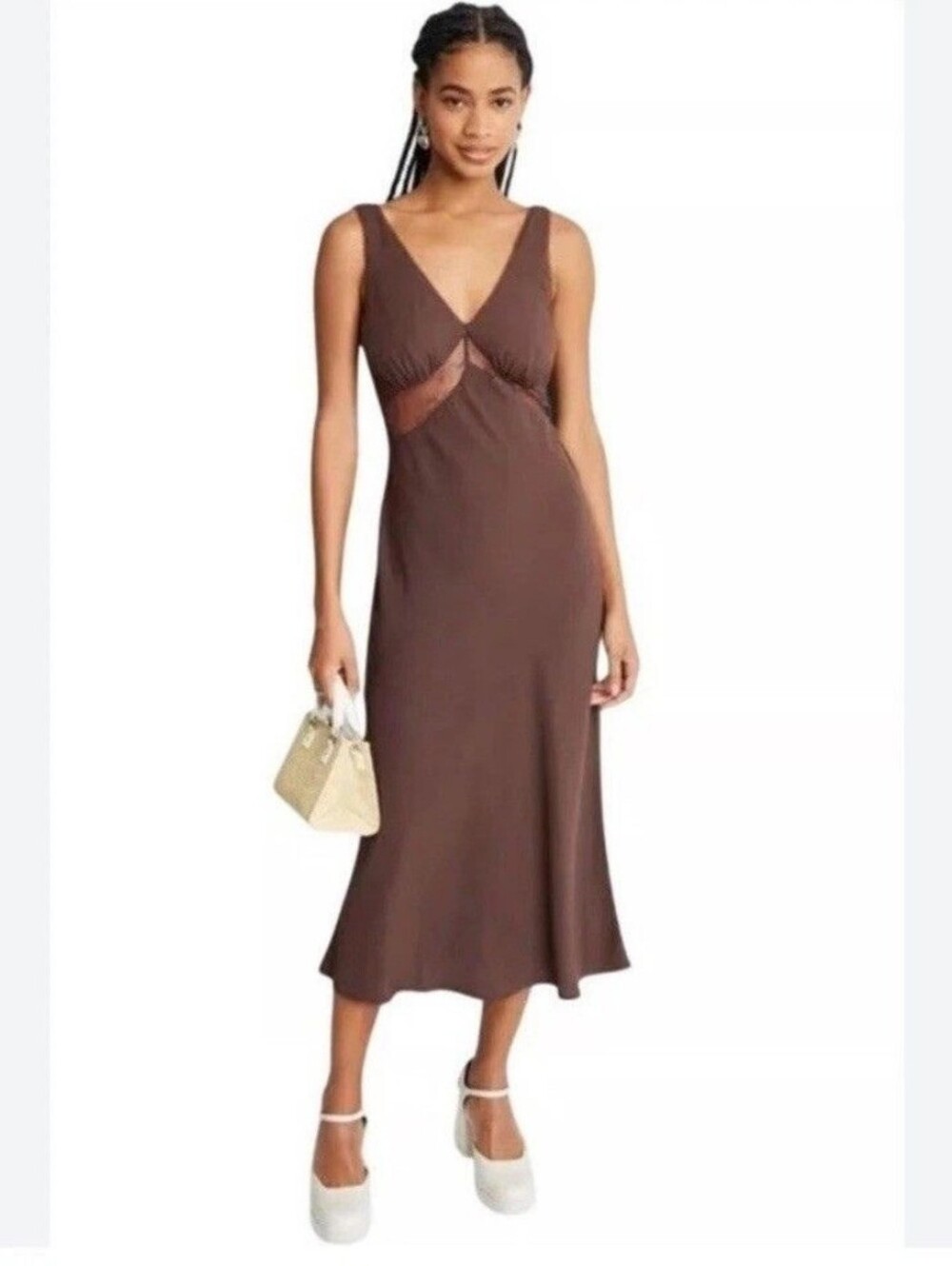 wild fable Brown Midi Dress with Lace Peek A Boo Panels